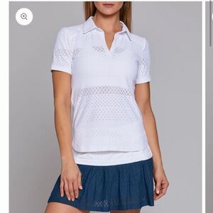 Chic White Women's Polo Blouse work out top